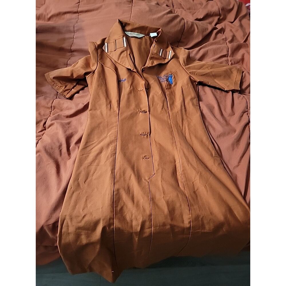 1970's NIGHT OWL DINER Womens Vintage Restaurant Uniform Orange Dress Outfit 8